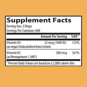 OEM Vegan 1000lU Vitamin D3 + K2 cairan 200mcg Vitamin K2 Vitamin D3 tetes dengan <span class=keywords><strong>MCT</strong></span> suplemen minyak kelapa untuk kesehatan tulang jantung - Product Image 2