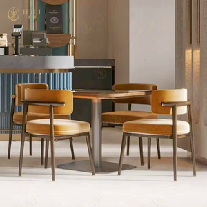 Juego de <span class=keywords><strong>Muebles</strong></span> de Café de Lujo Ligero, Asientos de Cuero Modernos para Restaurante, Diseño de Mesa y Silla de Cafetería Comercial con Respaldo Bajo - Product Image 4