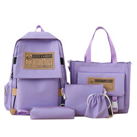 Tas Ransel Kanvas Grosir Desain Baru Wanita Kapasitas Besar 5-in-1 Set Tas Ransel Retro Pelajar Dompet