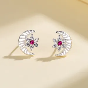 Fashion Jewelry For Women Red Stars And Moon High Quality Stud Smooth Earring Lowkey Luxury
