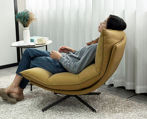 Sillón Giratorio de Cuero Color <span class=keywords><strong>Mostaza</strong></span>, Diseño Curvo Todo en Uno para Sala de Estar/Dormitorio/Balcón, Relajación - Product Image 2