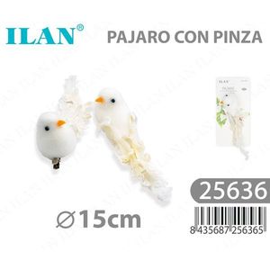 Ilan Uccellino Bianco con Clip 15cm Ornamento Decorativo - Product Image 1
