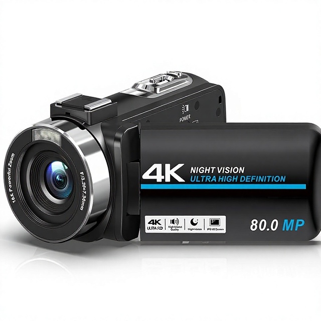Camcorder 4K 80MP Vlogging Camera 18X Digital Zoom IR Night Vision 3.0" IPS Screen Handheld Stabilizer 32G SD Card Remote