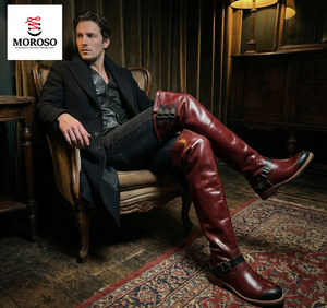 <span class=keywords><strong>Stivali</strong></span> da Neve Sopra il Ginocchio Personalizzati da Uomo, Rosso Bordeaux, <span class=keywords><strong>in</strong></span> Vera <span class=keywords><strong>Pelle</strong></span>, Slip-On con Fibbia, <span class=keywords><strong>Stivali</strong></span> <span class=keywords><strong>Alti</strong></span> Eleganti - Product Image 1