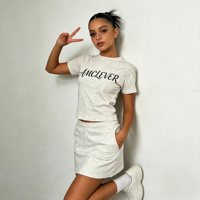 AMCLEVER 2026 Ensemble décontracté sportif deux pièces pour femme : Crop Top T-shirt et Short Taille Haute, 100% Coton Respirant