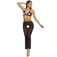Fabrika toptan kadınlar siyah dantel seksi iç çamaşırı seksi Bodysuit Crotchless iç çamaşırı seti