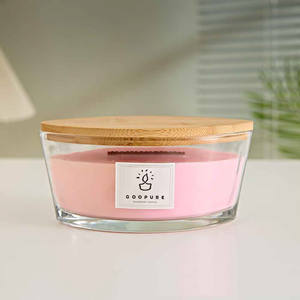 Lọ đựng nến thủy tinh hình thuyền oval 770ML, 3 tim, có nắp gỗ, dùng làm hộp đựng nến thơm - Product Image 2