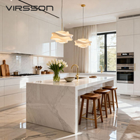 Ensemble d'armoires de cuisine modernes VIRSSON, blanc brillant, sur mesure, armoire de cuisine modulaire avec îlot central