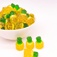 Fabricant OEM de bonbons : Gommes 4D Ananas saveur fruitée, bonbons à mâcher moelleux fourrés, sachet de gelée acidulée