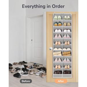 Over The Door <b>Shoe</b> Organizer 24 Pockets Gray Hanging Rack For Closet <b>Storage</b> With Deep Compartments - Product Image 4
