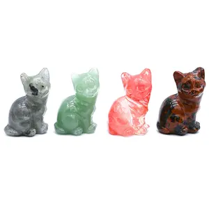 Natural mixed crystal cats gem animal cat carving for kids gift