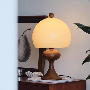 Lámpara de Mesa de Vidrio y Madera de Fresno Estilo Retro Francés, E27 LED, Cuidado de la Vista, Iluminación para Sofá y Mesita de Noche - Product Image 2