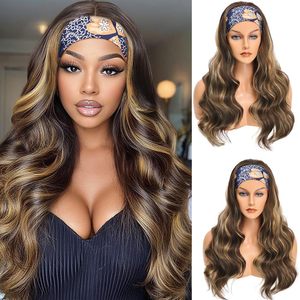 Perruque en promotion pour femmes africaines, longue et bouclée, grandes ondulations, marron et blonde, avec bandeau, 260g, stock usine - Product Image 3