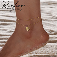 Chevillères pour femmes en acier inoxydable plaqué or 18 carats, étanches, avec zircon, papillon, cœur, lune, étoile, style minimaliste pour l'été et la plage.