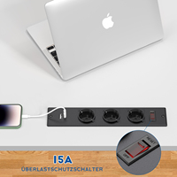 Multiprise encastrable 5-en-1 pour bureau, prise de table avec USB et Type C, 3 prises intégrées, câble de 1,5 m