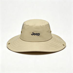 Chapeau de safari extérieur en maille respirante kaki à large bord, protection UV, avec sangle de menton réglable, unisexe, imprimé lettres - Product Image 2