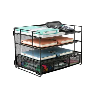 New Office Home Foldable Easy Assembly Metal Black Mesh Desk Accessories File Letter Organizer for Paper Tray Book Magazine Rack