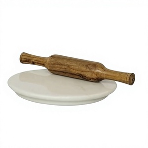 Round White Marble Plate with <b>Wooden</b> <b>Rolling</b> <b>Pin</b> Classic Eco-Friendly Table Decoration 5mm/4mm/10mm Thickness - Product Image 1