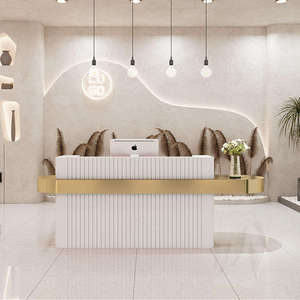 Sincoo Modern <b>Small</b> Metal Solid Wood Gold-plated Cash Beauty Salon bar Reception <b>Desk</b> Color Can Be Customize Front <b>Desk</b> - Product Image 4