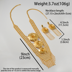 Boucles d'oreilles pendantes de luxe occidentales classiques pour femme, plaquées or 18 carats, motif grande fleur, longues franges, chaîne large en maille, pour mariage - Product Image 6