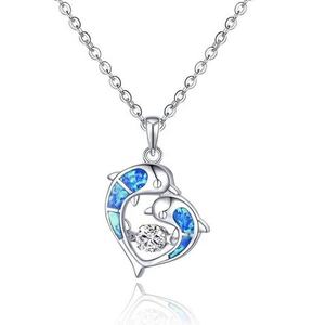 สร้อยคอจี้เพชรสีเงินสเตอร์ลิงพร้อมจี้โอปอลสีฟ้าและชุบทอง/โรเดียมสำหรับเป็นของขวัญ925 - Product Image 2