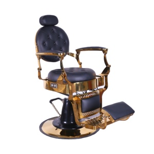 Chaise de barbier portable classique chaise de barbier vintage noire et or de luxe antique professionnelle pour hommes - Product Image 4