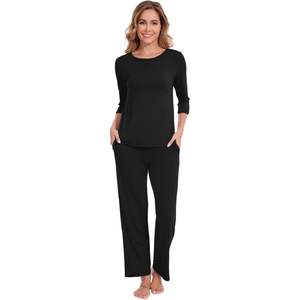 Ensemble de pyjama pour femmes en viscose de bambou, manches 3/4, col rond, pantalon de détente, tailles S-XXL - Product Image 1