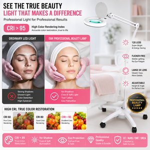 Lámpara Lupa LED con Base Rodante Ajustable para Salón de Belleza, Lupa Móvil para Esteticista, Lupa con Luz - Product Image 1