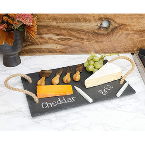 Tablero para servir <span class=keywords><strong>queso</strong></span> y carne de 10 pulgadas x 15 pulgadas, juego de tablero para <span class=keywords><strong>queso</strong></span> y cuchillos de pizarra, cuchillos de 4 piezas, tiza de esteatita de 2 piezas - Product Image 4