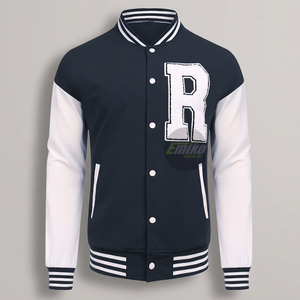 Veste universitaire personnalisée avec patchs lettres, poignets côtelés, boutons-pression et manches color block pour un usage quotidien décontracté - Product Image 4