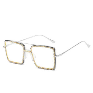 Gafas de gran tamaño para mujer, montura óptica de Metal transparente con diamantes de imitación cuadrados, gafas ostentosas - Product Image 3