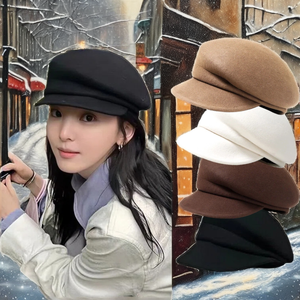 Chapeau béret en laine pour femme, style rétro, en polaire, pour l'hiver, décontracté, pour les fêtes et les voyages, chapeau tendance pour femme - Product Image 2