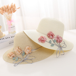 Chapeau de soleil Simple à la mode pour fille, chapeau de plage à fleurs, chapeau de paille d'été fait à la main, <span class=keywords><strong>2022</strong></span> - Product Image 2