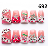 Faux ongles à presser faits main 696-700 couleurs fleurs et canard, 10 pièces, pour doigts, styles de design uniques