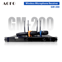 Microphone sans fil UHF 2 canaux AOFO GM-200, véritable diversité, micro portable, Bluetooth, USB, portée 50-100M, piles AAA, pour KTV, scène, direct