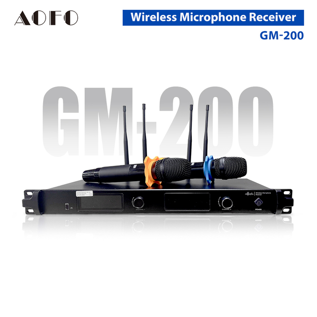 AOFO GM-200 Professional UHF Wireless Microphone with Bluetooth & USB 2 Channel True Diversity Handheld Mic for Stage & KTV