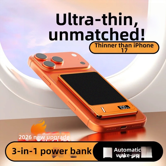 Ultra-thin Metal Design Lanyard Carry Convenient Built-in Phone Stand Magnetic Wireless Travel 5000mAh 10000mAh Power Bank