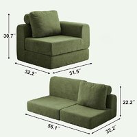 Sillón Moderno Cuadrado Tapizado en Tela Verde, Sofá de Una Plaza para Sala de Estar, Silla Seccional Comprimida