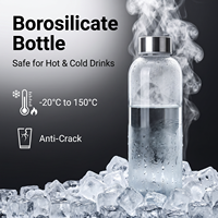 Bouteille d'eau en verre borosilicate transparent de grande capacité avec logo personnalisé, 500 ml, 750 ml, 1000 ml, avec couvercle en acier inoxydable pour le camping
