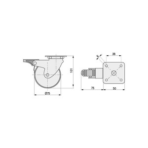 Roulette pivotante Irony, jante en caoutchouc, 75 h101, plastique, avec frein - Product Image 2
