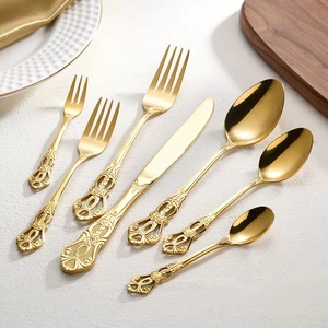 Set di posate di lusso in acciaio inossidabile dorato, lucidato a specchio, coltelli, forchette e cucchiai per matrimoni e hotel, vendita all'ingrosso - Product Image 4