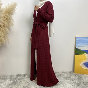 19060-1# New Stock Autumn Winter Open Abaya With Pockets Muslim Women Sweater Cardigan Long Coat 6 Colors - Product Image 3