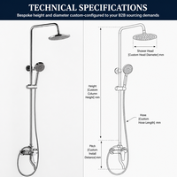 Ensemble bain-douche 3 fonctions à poignée unique, pommeau de douche 8 pouces et douchette à main, poignée et bec en zinc, tube en acier inoxydable 304