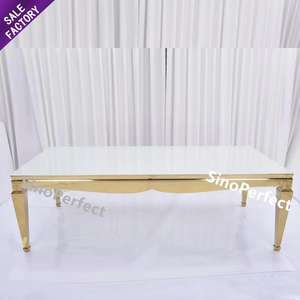 Juego de mesa de boda de cristal con espejo de acero inoxidable moderno, decoración de comedor nupcial, mesa Rectangular dorada para decoraciones de fiestas y eventos - Product Image 1