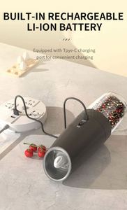 Rechargeable Plastic <b>Pepper</b> Salt <b>Grinder</b> Set Adjustable Ceramic No Battery Needed Gravity Sensing Switch LED Light One Hand - Product Image 5