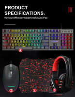 Paket Combo Keyboard Kabel 4 in 1 RGB USB Keyboard Satu Tangan Gaming Mouse Keyboard Mouse Combo Set