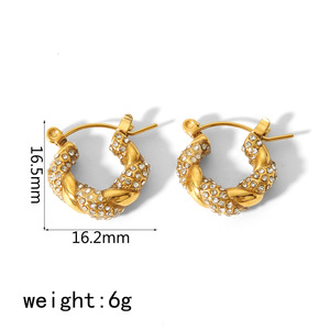 Pendientes de diamantes de oro de 18 quilates, acero inoxidable, geométricos, retorcidos, redondos, con corte brillante, para uso diario, para mujer, TE6477 - Product Image 5
