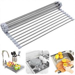 Searik Stainless Steel Foldable Over-the-Sink Roll-Up <b>Dish</b> Drying <b>Rack</b> Portable Kitchen Use (17"x15.7") - Product Image 3
