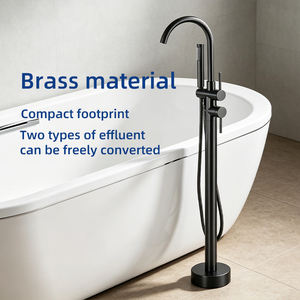 Grifo de Bañera de Lujo Negro Mate, Independiente, de Latón Sólido, con Montaje en el Suelo y Set de <span class=keywords><strong>Ducha</strong></span> Manual de Alta Presión - Product Image 2