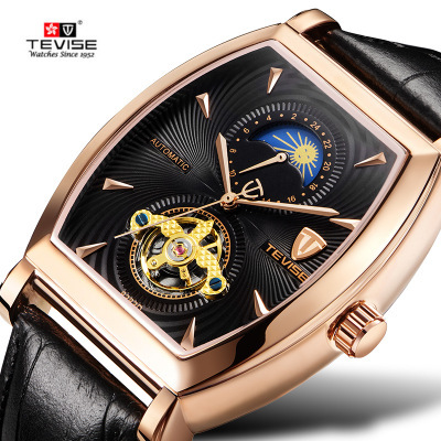 Tourbillon Luxury Watches Automatic Mechanical Mens Watches Genuine Leather Strap Watch